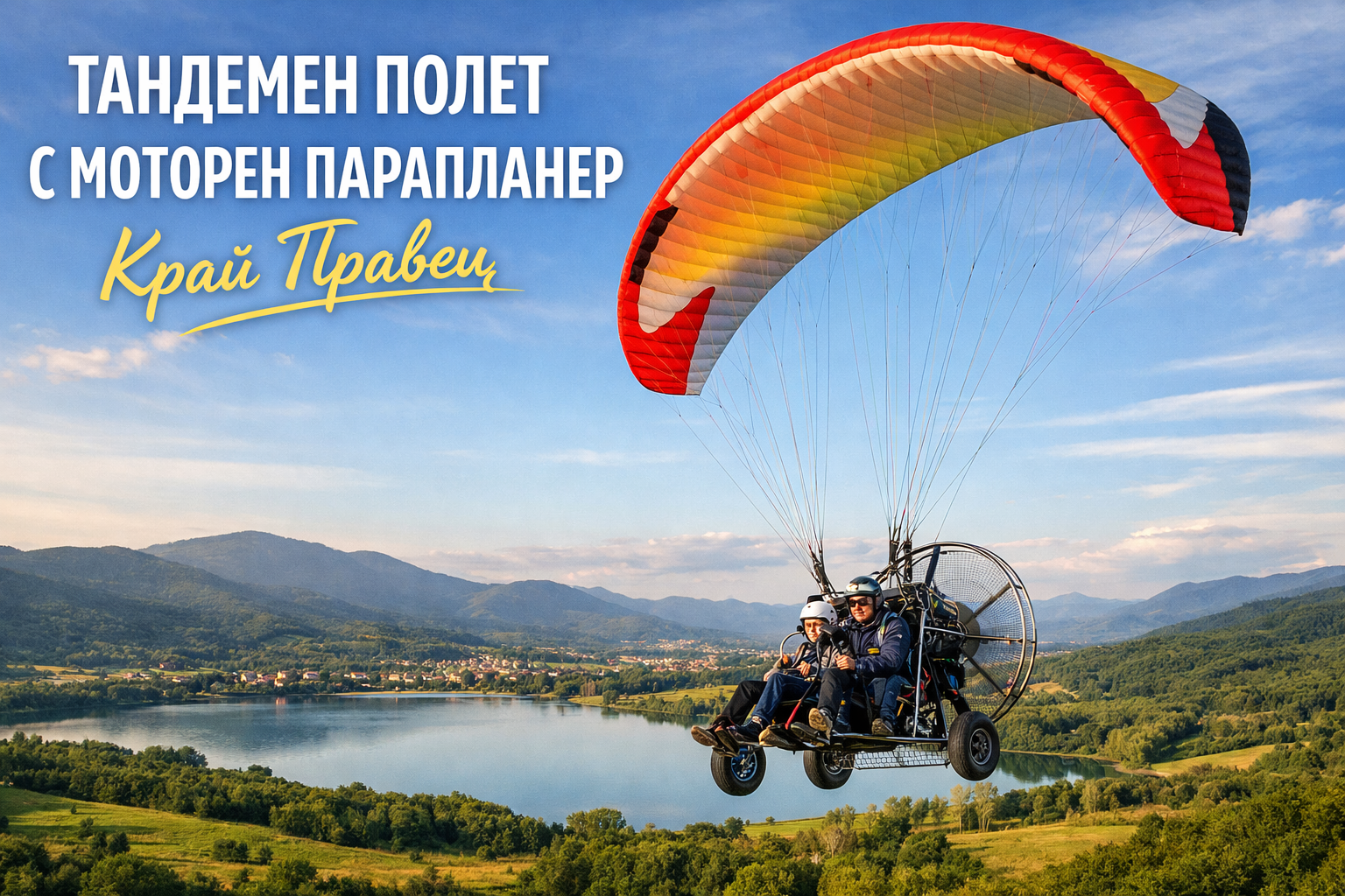 Тандемен полет с моторен парапланер край Правец – 7–12 минути